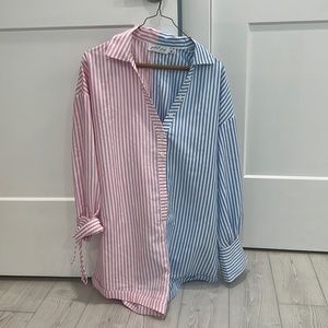 Petal & Pup Pink and Blue Striped Long Sleeve Romper